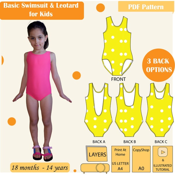 Basic One Piece Swimsuit and Leotard with 3 back options
