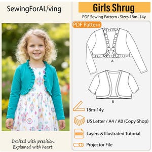Cozy Shrug | Bolero | Cardigan Spring / Fall PDF Sewing Pattern For Children