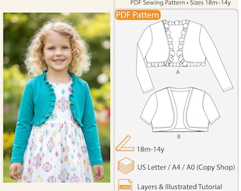 Cozy Shrug | Bolero | Cardigan Spring / Fall PDF Sewing Pattern For Children