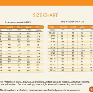 Size chart for 18 months to 14 years sewing pattern for a girl's coat and matching beret