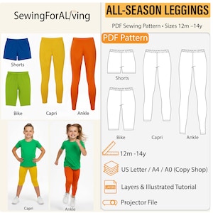 Little Everyday Leggings Sewing Pattern For Children - Long, Capri, Bike and Shorts options included