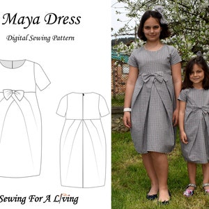 Maya Dress PDF Sewing Pattern For Girls - fully lined, formal dress, with 3 sleeve options