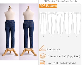 Patrón de Jeggings/Leggings/Pantalones Deportivos para Niños - Patrón de Costura en PDF