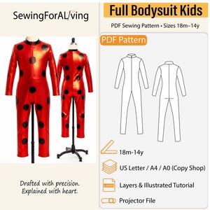 Kid's Bodysuit pattern, Full length Leotard PDF Sewing Pattern for Kids, Costume pattern, Dancewear