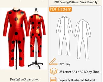 Kid's Bodysuit pattern, Full length Leotard PDF Sewing Pattern for Kids, Costume pattern, Dancewear