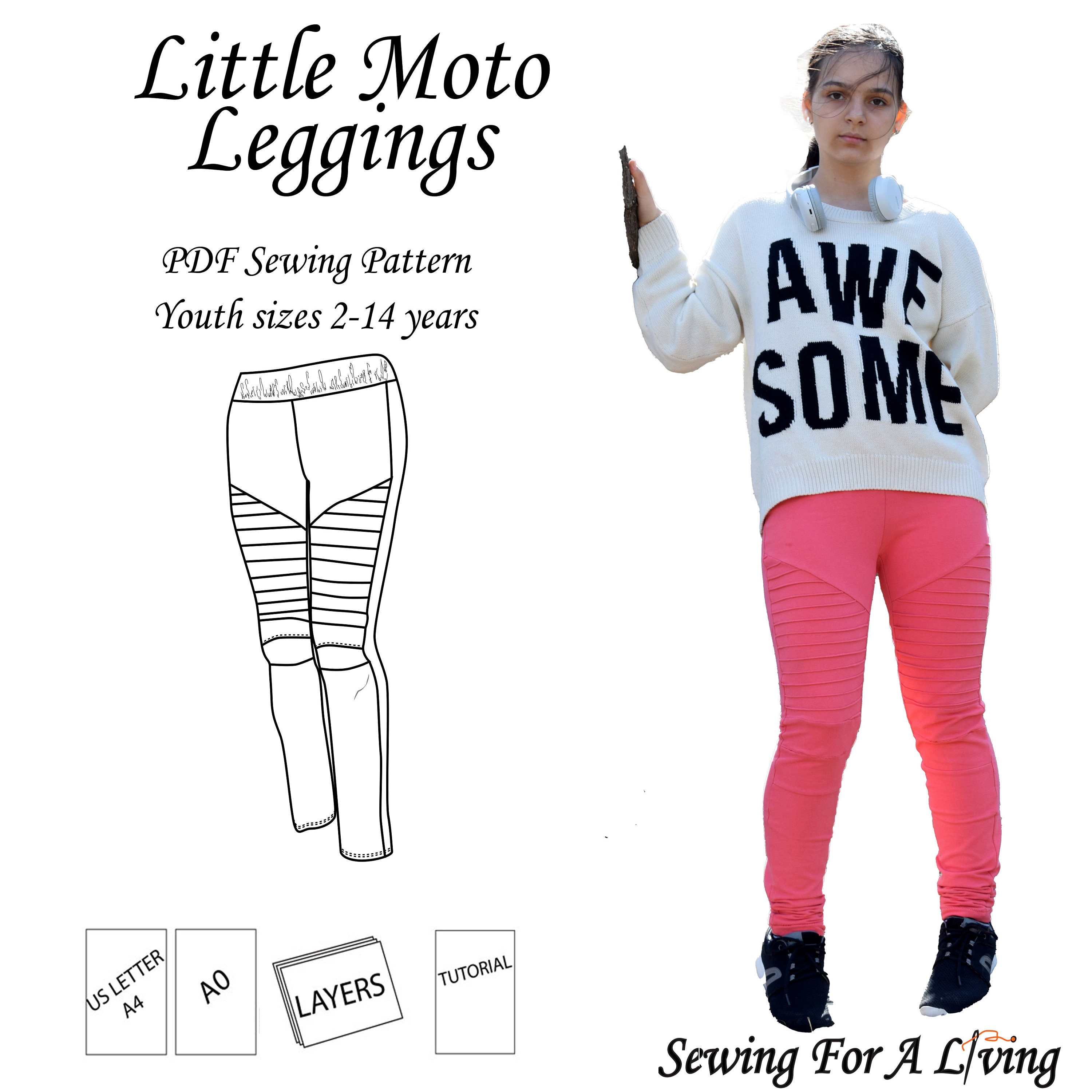 Moto Leggings Knit Pants Jeggings PDF Sewing Pattern for Children -   Australia