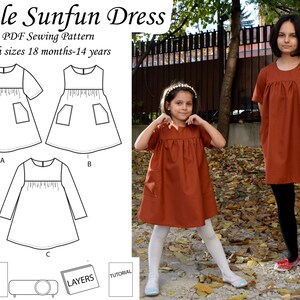 Little Sunfun Dress Pattern, Tunic PDF Sewing Pattern for Girls