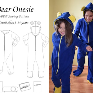 Bear Onesie (pyjama/loungewear/overall) PDF naaipatroon (kinderen 2 - 14 jaar)