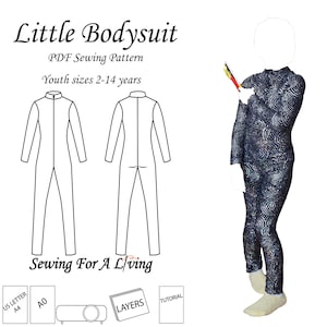 Kid&#39;s Bodysuit pattern, Full length Leotard PDF Sewing Pattern for Kids, Costume pattern, Dancewear