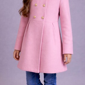 Double breasted kids coat pattern with beret accessory