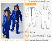 Bear Onesie (Pyjamas/Loungewear/Overall) PDF Sewing Pattern (Kids' 2 - 14 years)