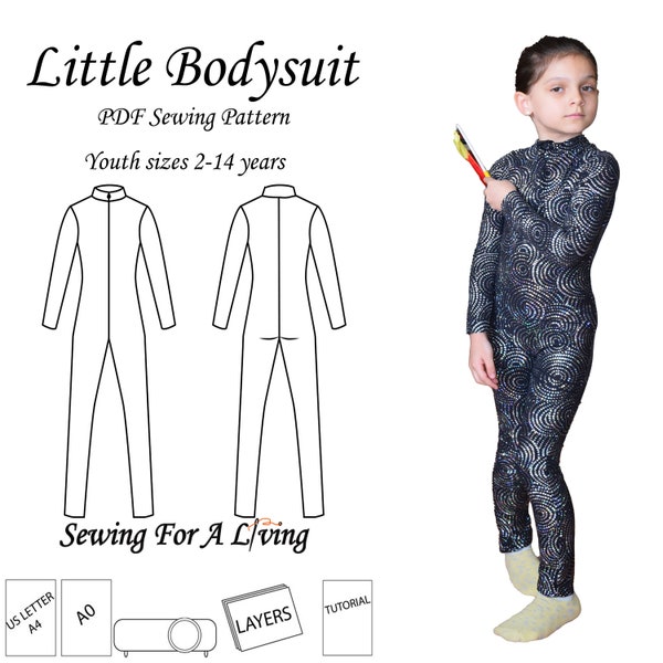 Kid's Bodysuit pattern, Full length Leotard PDF Sewing Pattern for Kids, Costume pattern, Dance wear