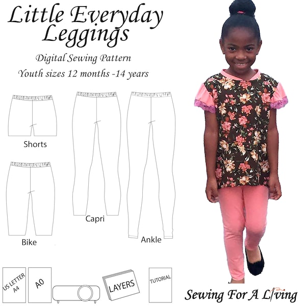 Little Everyday Leggings Sewing Pattern For Children - Long, Capri, Bike and Shorts options included