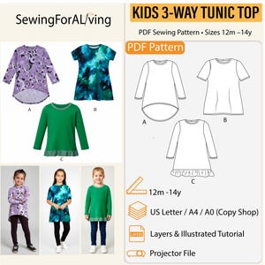 子供用3WAYチュニックトップTシャツのPDF縫製パターン