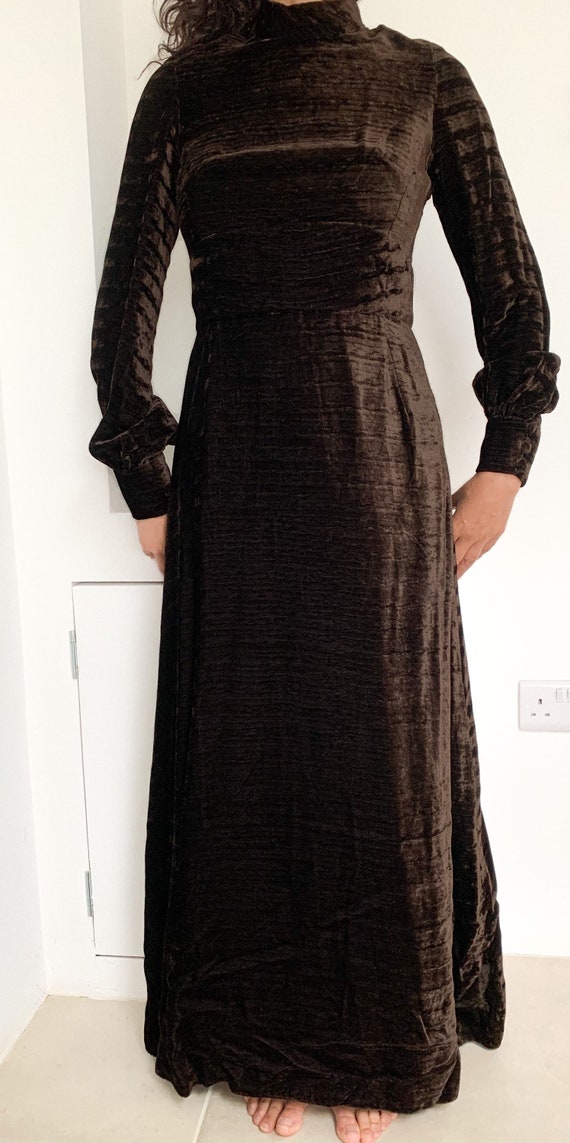 Vintage 70’s Maxi boho / goth  velvet dress size S - image 1