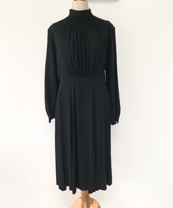 Vintage 1940s smock details black dress - image 4