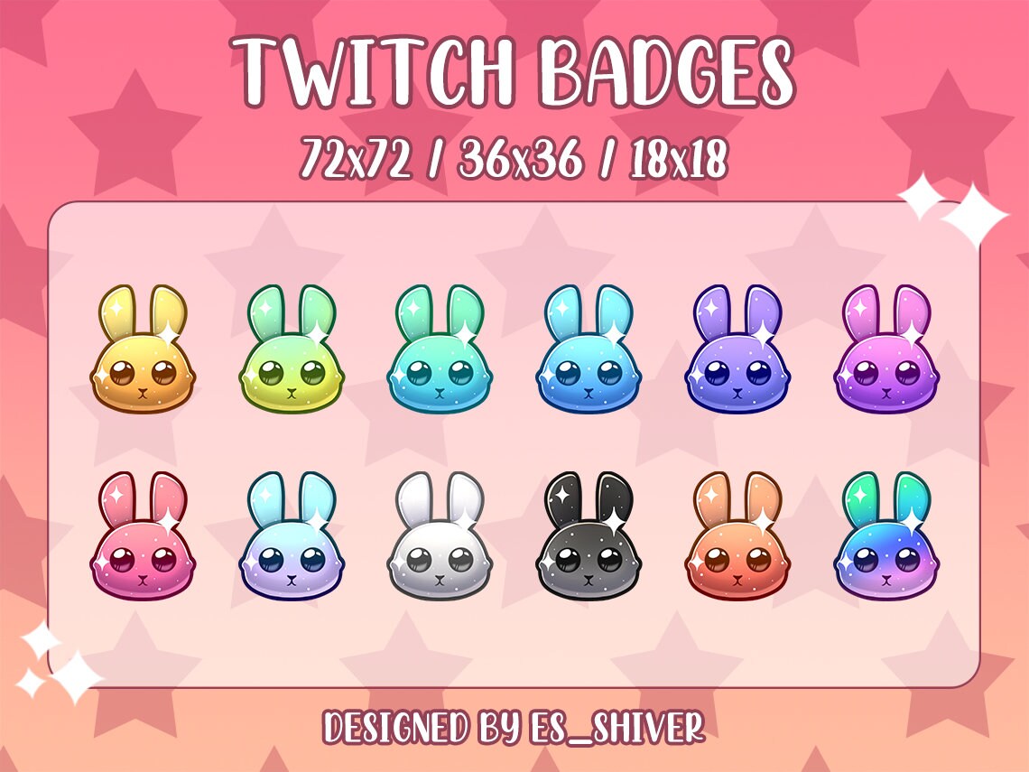 12 x Sparkly Bunny Badges / Twitch Sub Badges / Bit Badges for Etsy