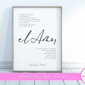 El amor es paciente SVG, PNG Clipart ,Biblia SVG, 1 Corintios 13:4-7 , modern minimalist scripture bible verse wall art christian spanish