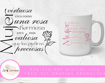 Dia de la mujer, regalos para mujer, Mujer virtuosa eres como una rosa hermosa SVG, PNG Clipart, Clipart, Biblia SVG, Dios Svg, cristianos