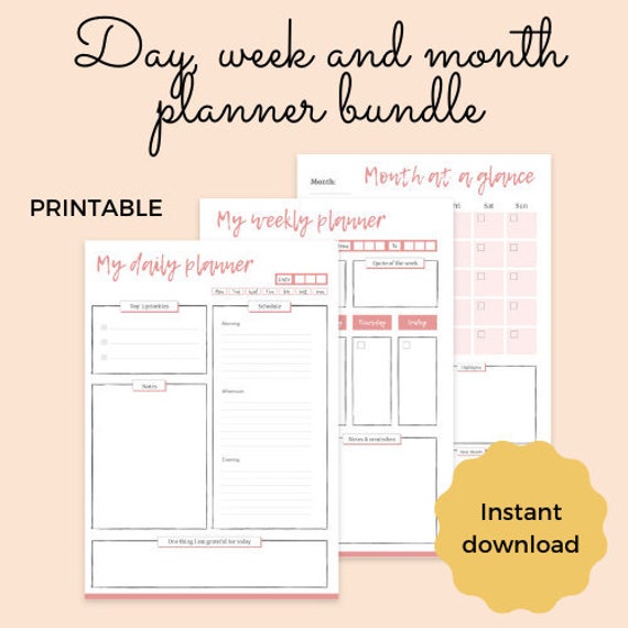 Daily Weekly and Monthly Planner Printable Planner Planner - Etsy