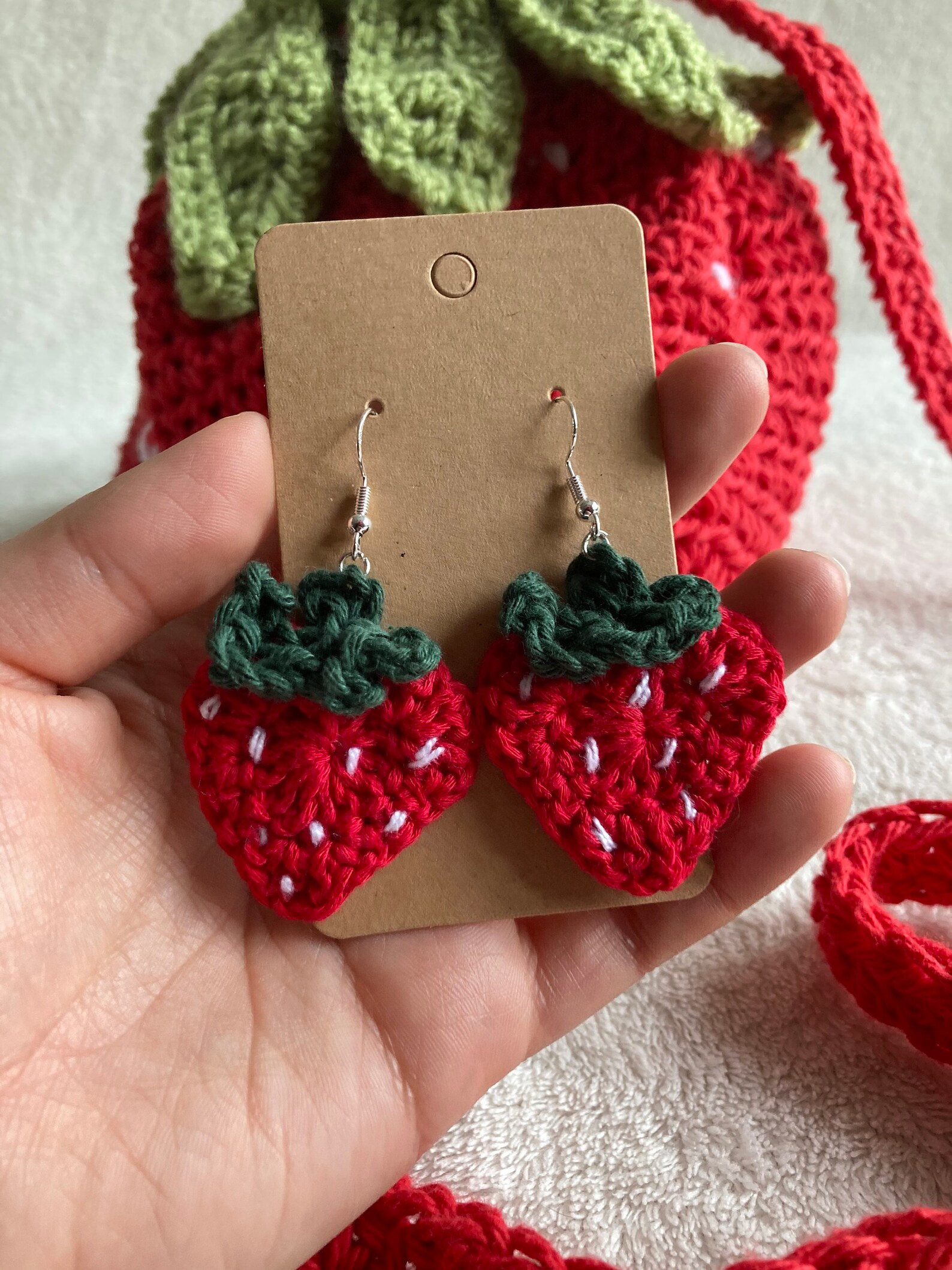 Crochet Strawberry Earrings Strawberry Feels Collection Etsy