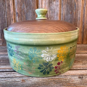 Keramik Brottopf mit Walnussholz Deckel