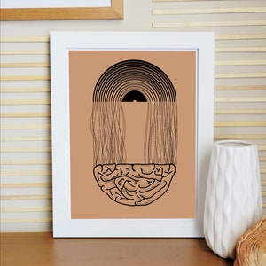 Music Memory Poster in Black and Latte color - Giclee, Modern, Minimal, Concept art, Vinyl, Record, Brain, Art Print
