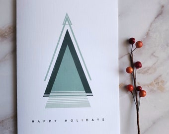 Modern Minimal Holiday 5"X7" Cards - Green #1  w/ Envelope Christmas Cards, Unique, Tree, Rustic, Happy Holidays, Gift