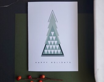 Modern Minimal Holiday 5"X7" Cards Green #3  w/ Envelope Greeting Cards, Christmas Cards, Unique, Tree Cards, Rustic, Happy Holidays