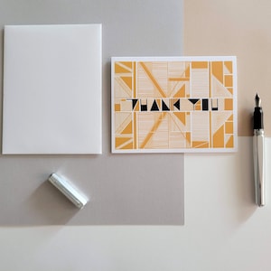 Cartes de remerciement uniques modernes en souci -Pack de 10 cartes pliées enveloppes blanches 4.25X5.5 Art Déco luxueux architectural géométrique