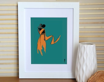 Indian Fashion Fusion Poster Print - Minimal, Orange Saree / Sari, Diwali gift, Illustration, Giclee, Modern Wall Art