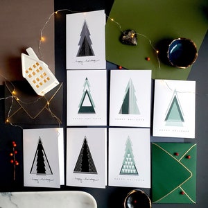 Set of 7 Modern Minimal Holiday 5"X7" Cards  w/ Envelopes Christmas Cards, Unique, Contemporary, Happy Holiday, Christmas Gift Art deco