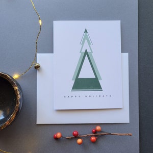 Set di 10 biglietti di auguri moderni e minimalisti da 4,25" x 5,5" verdi n. 2 con busta Buon Natale, unici, albero, rustico, buone feste, set regalo