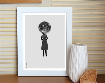 Moon Art Print Poster, Celestial, Watercolor, Sky Stars, Lunar, Moon Phases, Galaxy print, wall art, home wall decor, modern minimal, Zodiac