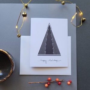 Set di 10 biglietti natalizi minimalisti moderni da 4,25" x 5,5" - Nero n. 2 con busta Biglietti di Natale, unici, albero, rustico, buone feste, regalo