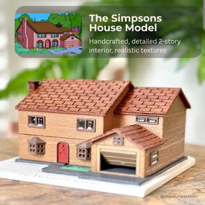 1/87 aangepaste handgemaakte interactieve miniatuur Simpsons 3D-huismodel, 2 verdiepingen interieur plattegrond, garage, diorama Collectible Home Decor
