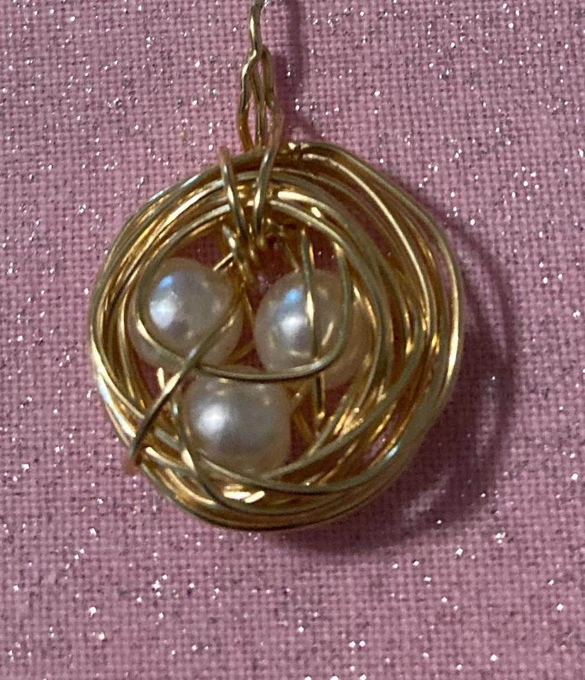 ketting kettinghanger goud vogelnest parels parel eieren eieren in het nest