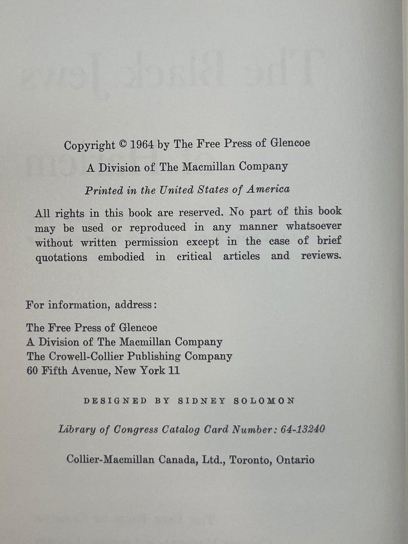 Copyright page of The Black Jews of Harlem