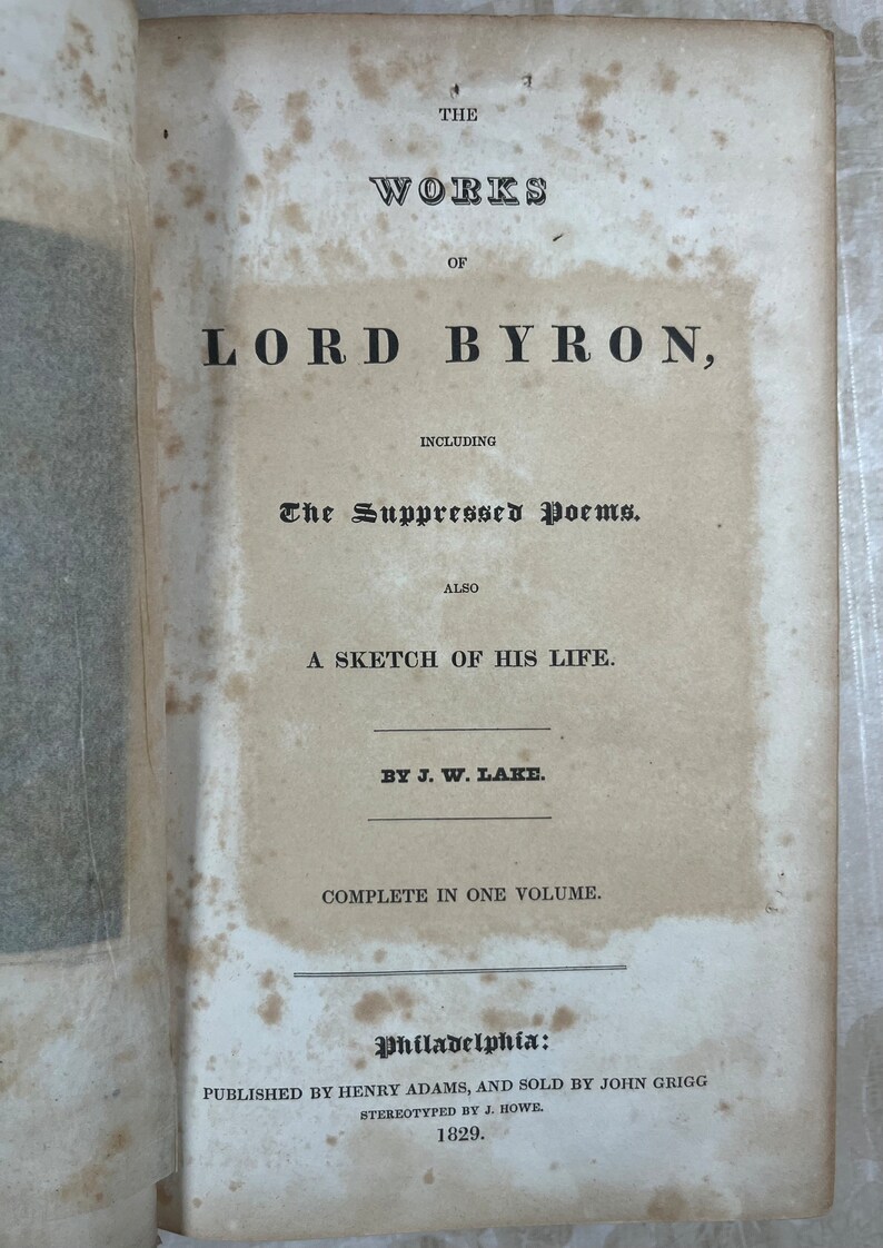 1829 Die Werke von Lord Byron Unterdrückte Gedichte Lebensskizze Seeleder Bild 7