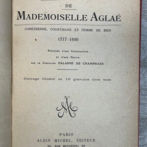 Title page of Mémoires De Mademoiselle Aglaé