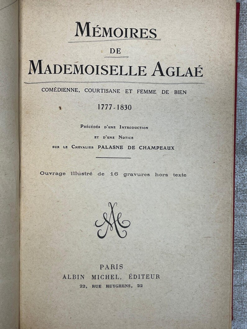 Title page of Mémoires De Mademoiselle Aglaé