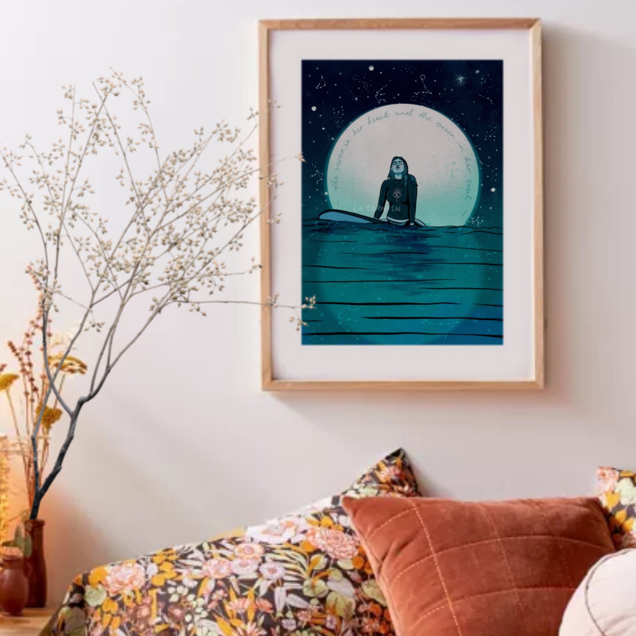 Moon Child Art Print | Surfer Girl | Stay Wild Swimming | Nature Ocean ...