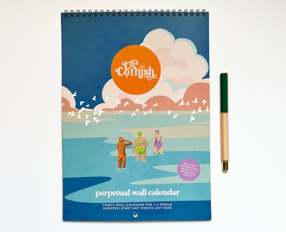 Wild Swimming Wall Calendar, Reusable Eco Friendly, Swimmer Gift, Wild Swim Ocean Art, Sea Dip Family Planner Outdoor Cold Water, Lu Cornish