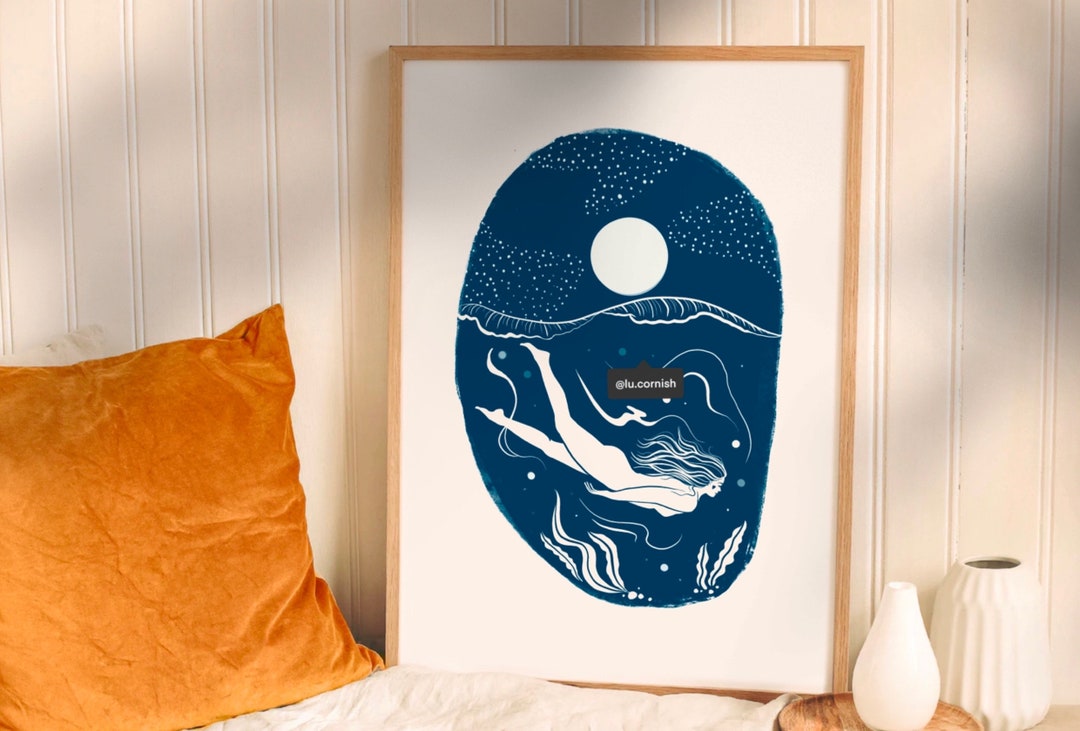 Wild Moon Swim Art Print - Cold Water Swimming | Wild Swimming Gift ...