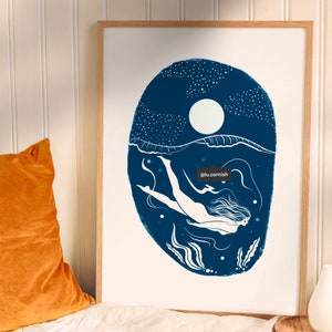 Wild Moon Swim Art Print - Cold Water Swimming | Wild Swimming Gift | Nature lover Print