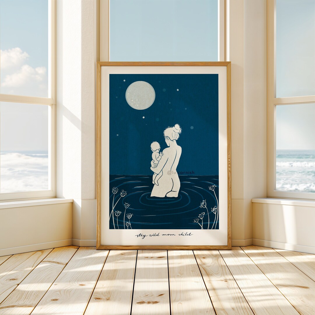 Stay Wild Swimming Art Print | Mother & Child, Linocut, Ocean Wild ...