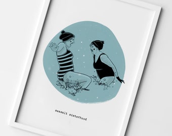 Wild & Free Art Print | wild swimming | cold water swimming | wild swim art | nature inspired