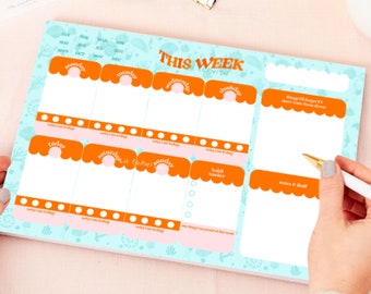 Weekly Desk Planner | SALE | A4 Retro Pastel Swimmers | Mid Year Undated