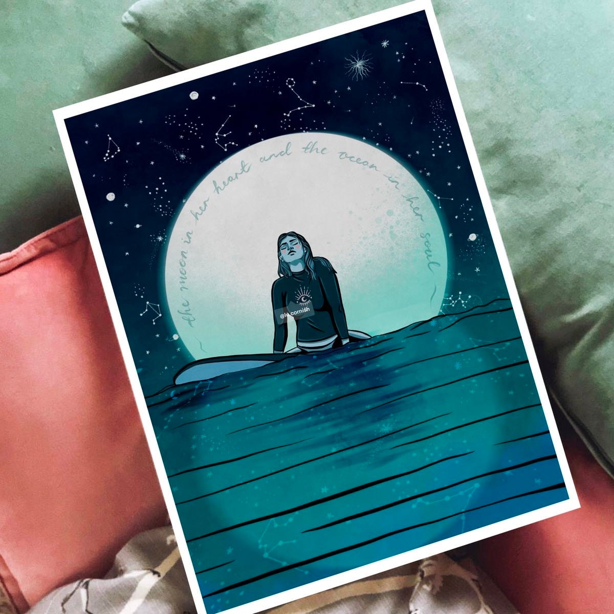 Moon Child Art Print | Surfer Girl | Stay Wild Swimming | Nature Ocean ...