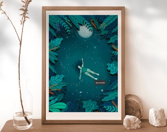 Moonlit Swim Wild Swimming Print, Full Moon Art Lu Cornish, Open Water Swimmer Gift, Stay Wild Ocean Child, In To The Ocean I Go, Sea Lake